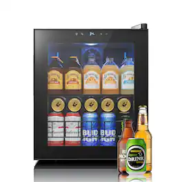 Yeego - Beverage Refrigerator Cooler, 65 Cans Freestanding Mini Beverage Fridge with Glass Door Beverage cooler for Home Office - Black