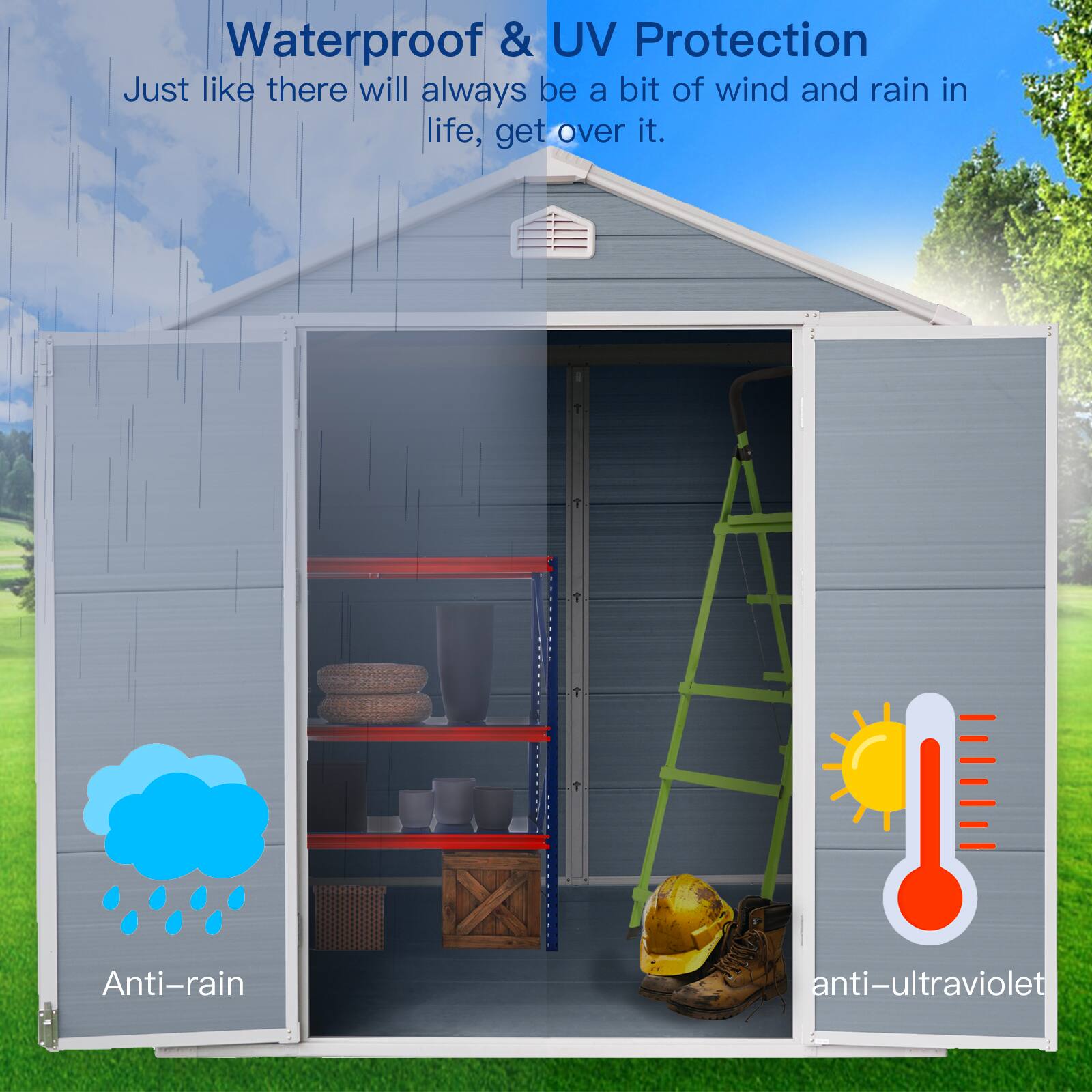 Waterproof & UV Protection

Just like there will always be a bit of wind and rain in life, get over it.

Anti-rain  
Anti-ultraviolet