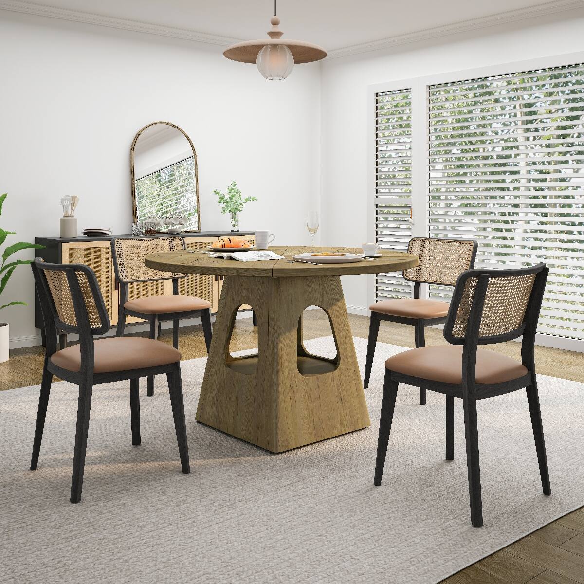 Alt View 4. Loheer - Loheer 47-Inch Round Dining Table with Natural MDF Top and Storage Shelf - Natural.