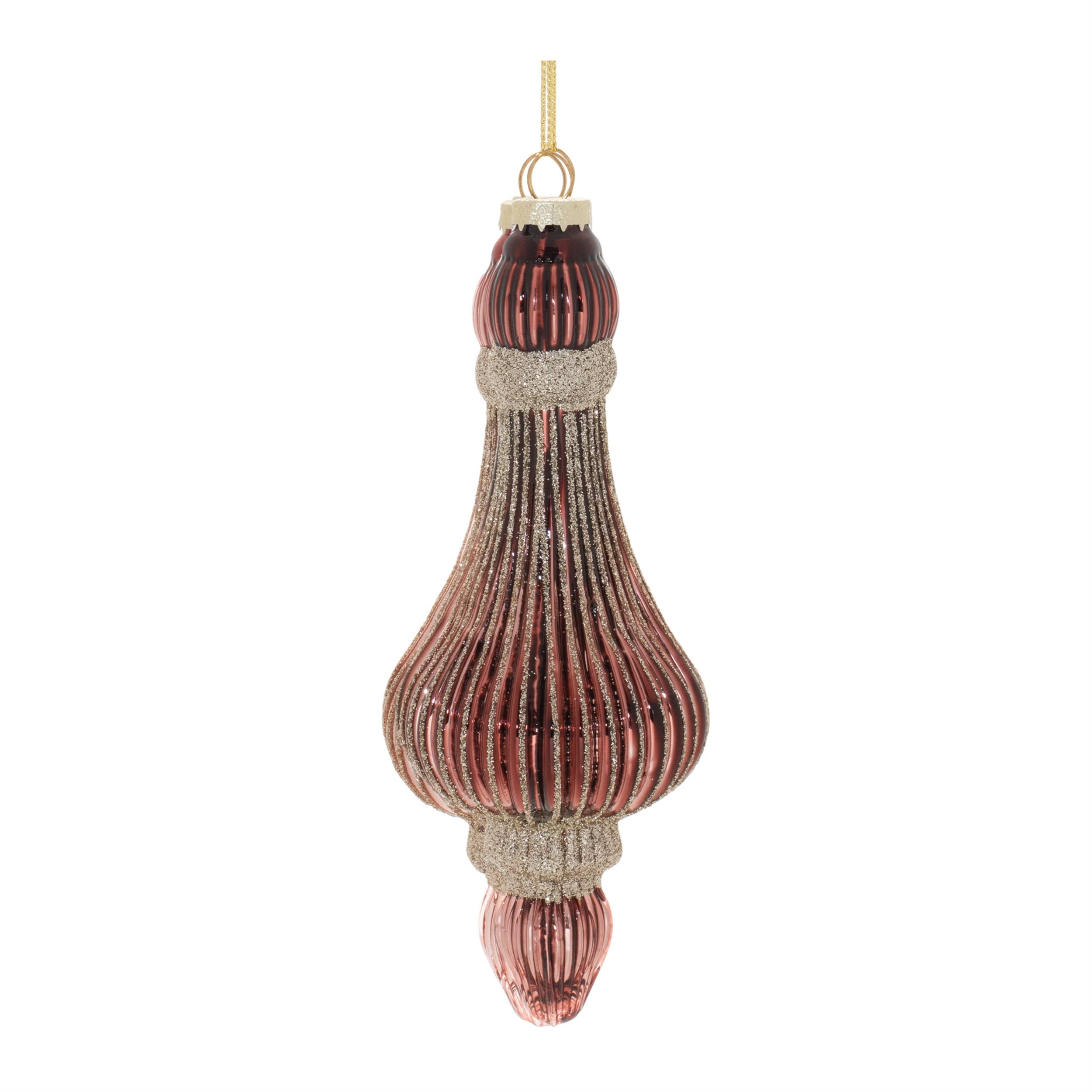 Left. BreeBe - Ribbed Glass Drop Ornament (Set of 6) - Gold.