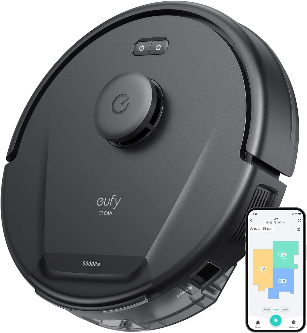 eufy - L60 Robot Vacuum, iPath Laser Navigation, for Deep Floor Cleaning, Ideal for Hair, Hard Floors - Black