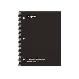 Staples - 1-Subject Notebook, 8" x 10.5", College Ruled, 70 Sheets, 6/Pack - Black