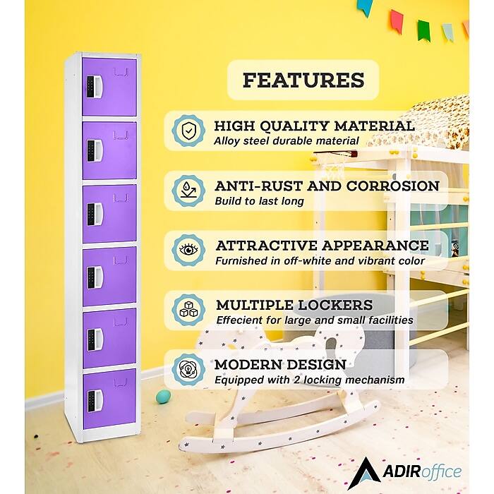 FEATURES
HIGH QUALITY MATERIAL
Alloy steel durable material
ANTI-RUST AND CORROSION
Build to last long
ATTRACTIVE APPEARANCE
Furnished in off-white and vibrant color
MULTIPLE LOCKERS
Effecient for large and small facilities
MODERN DESIGN
Equipped with 2 locking mechanism
ADIRoff office