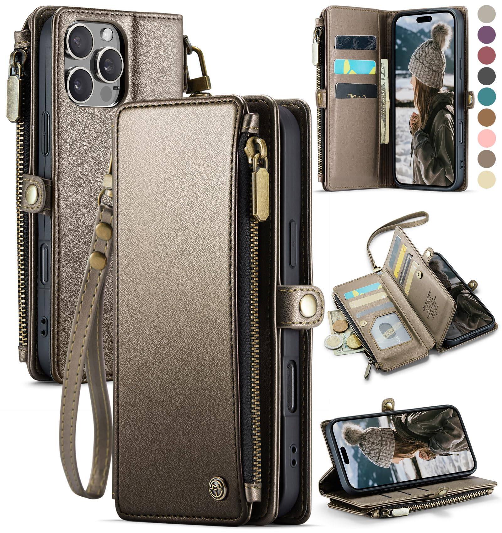 Front. VEGA AUTOMOTIVE - For Pro Magnetic Wallet Case Compatible With Magsafe Rfid Blocking Zipper Strap Card Holder Women Men Pu Le... - Desert Titanium.
