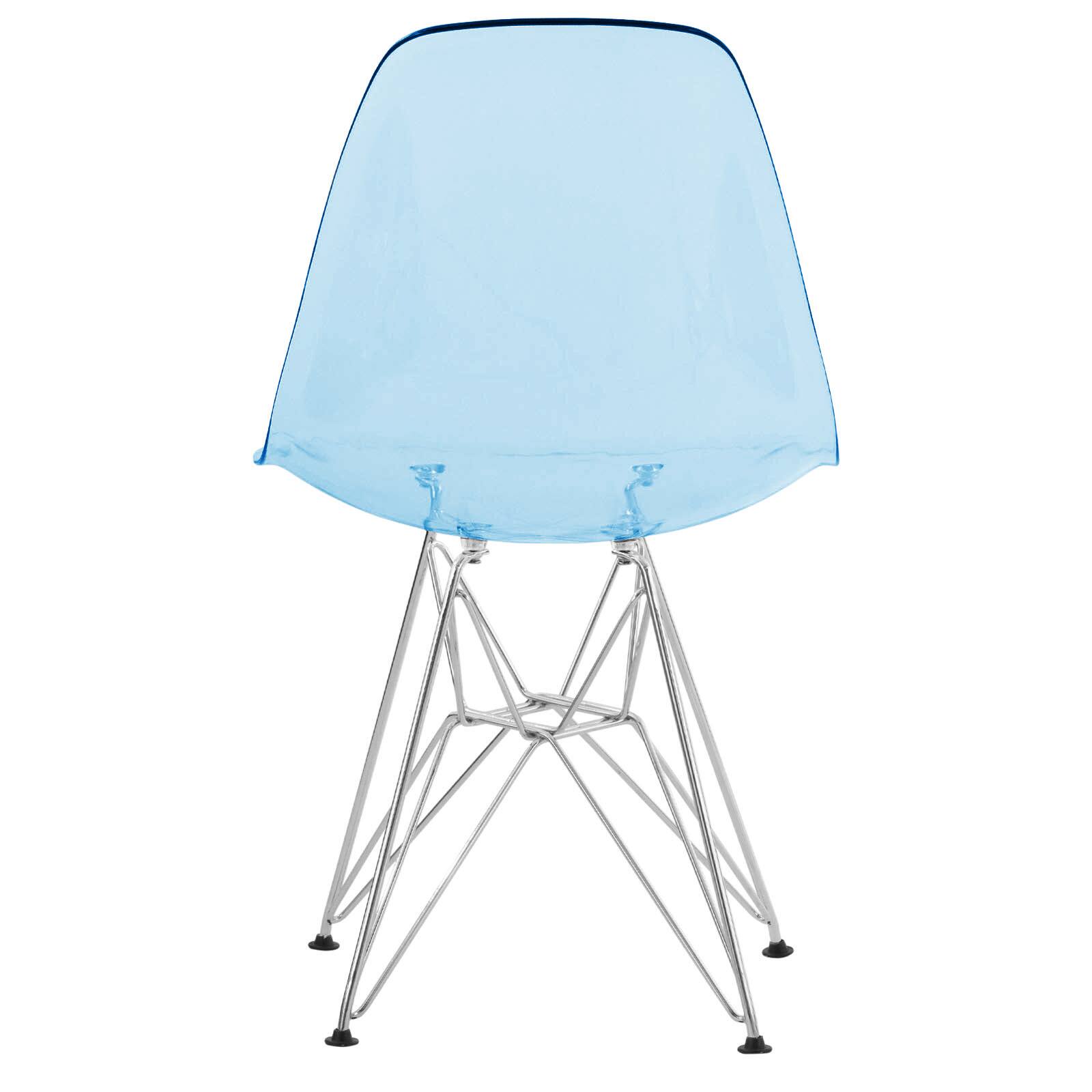 Alt View 2. LeisureMod - Cresco 4-Pieces Ergonomic Acrylic Dining Chair with Chrome Eiffel Base for Home or Office - Transparent Blue.