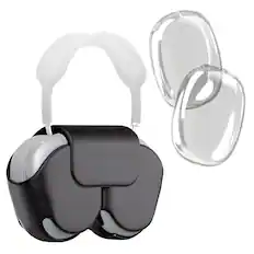 Front. RomeTech - for Apple Airpods Max Case Cover, Headband Covers Accessories with Sleep Mode Made by PU Leather and TPU Ear Cup Covers - Black.