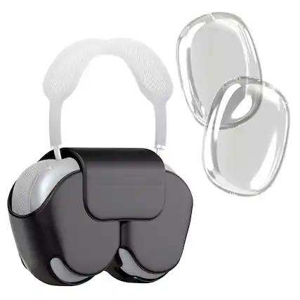 Front. RomeTech - for Apple Airpods Max Case Cover, Headband Covers Accessories with Sleep Mode Made by PU Leather and TPU Ear Cup Covers - Black.