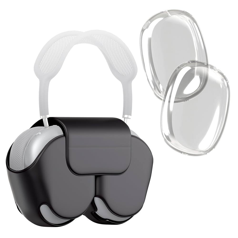 Front. RomeTech - for Apple Airpods Max Case Cover, Headband Covers Accessories with Sleep Mode Made by PU Leather and TPU Ear Cup Covers - Black.