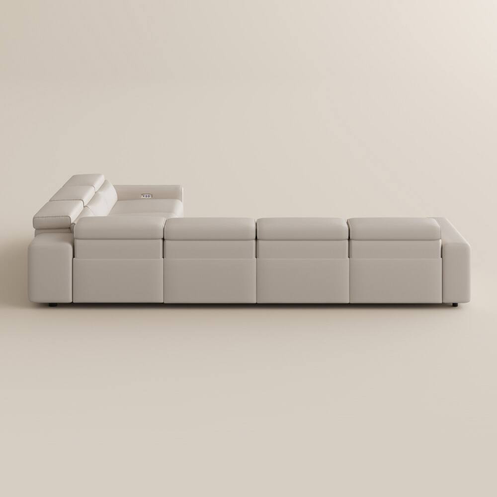 Alt View 10. POVISON - 141" L-shaped Power Reclining Modular Sofa,  Dual-charging, 2 Deep Seat 90°-145° Recline,Adjustable Headrest, Black - Beige Sustainable Leather.
