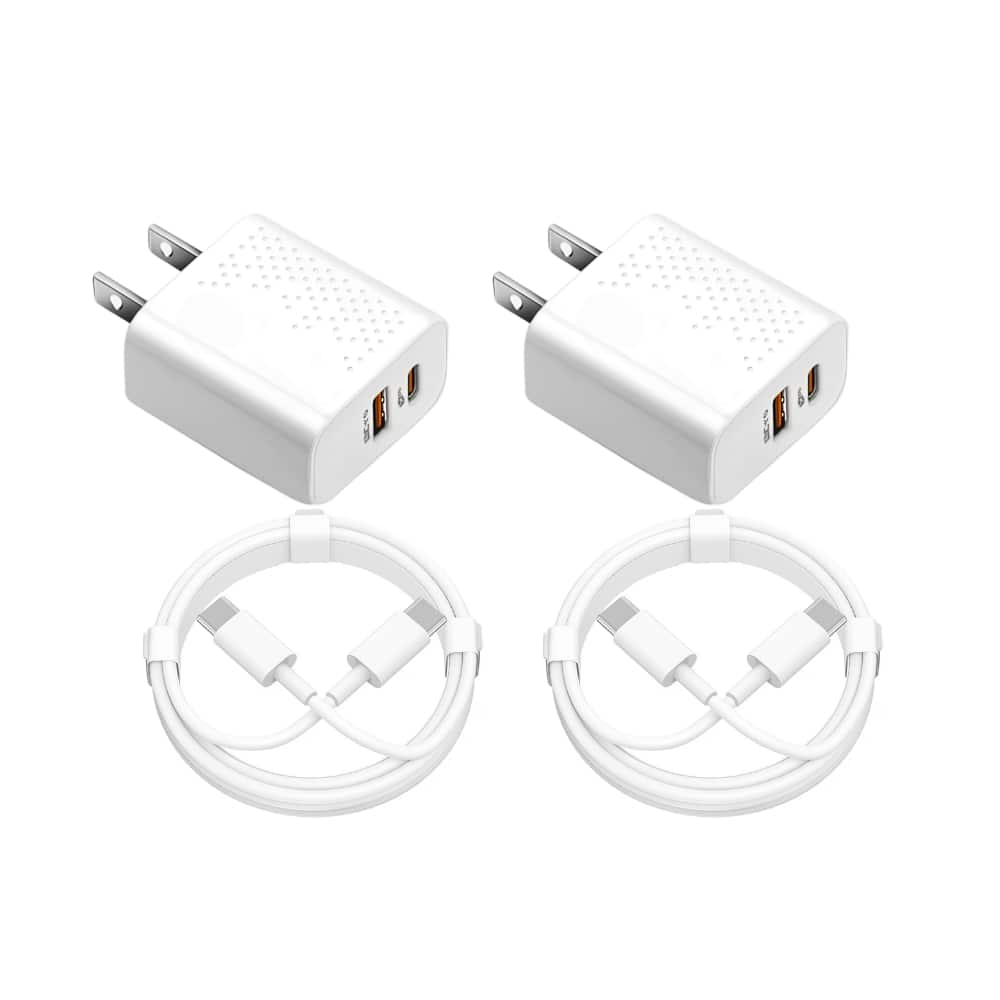 Qixxronics - 35W Wall Charger USBC Fast Charging 3ft Type-C Cable for OnePlus, LG, Samsung Galaxy, Z Fold , Z Flip, Motorola [2Pack] - White