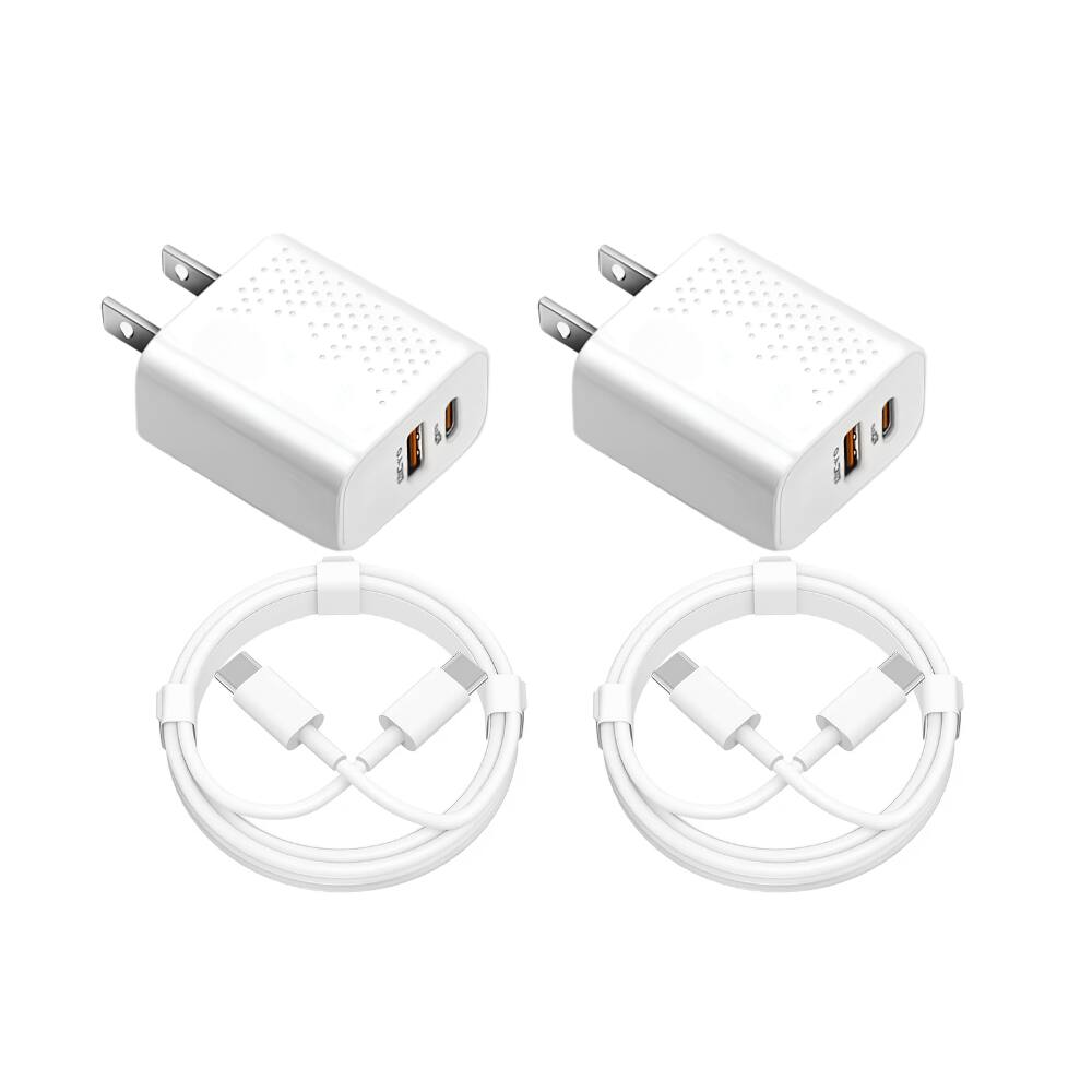 Front. Qixxronics - 35W Wall Charger USBC Fast Charging 3ft Type-C Cable for OnePlus, LG, Samsung Galaxy, Z Fold , Z Flip, Motorola [2Pack] - White.