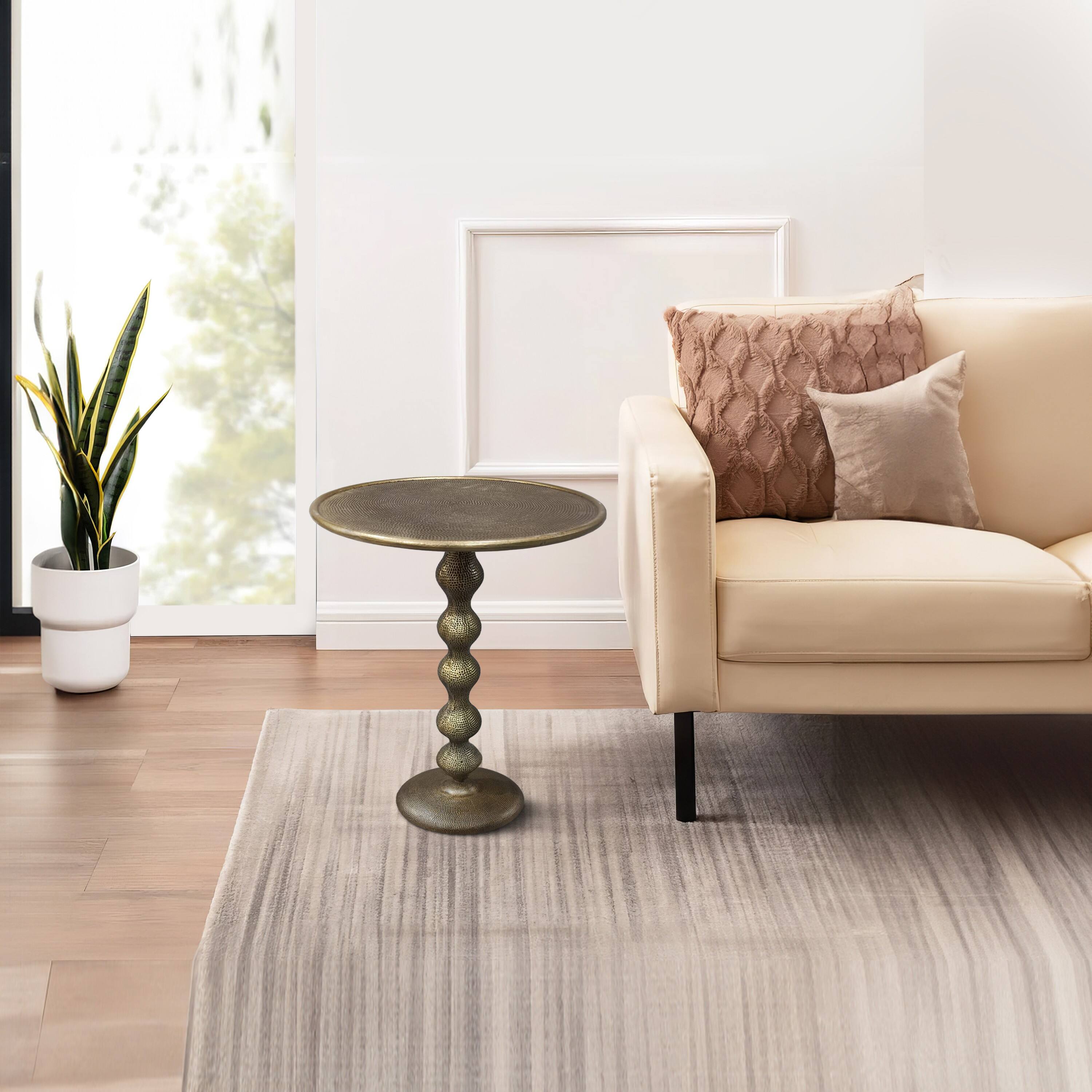 Alt View 6. Manhattan Lane - Shae 22 Inch Round Side End Table - Antique Brass Cast Aluminum with Hammered Texture For Small Places - Brass.