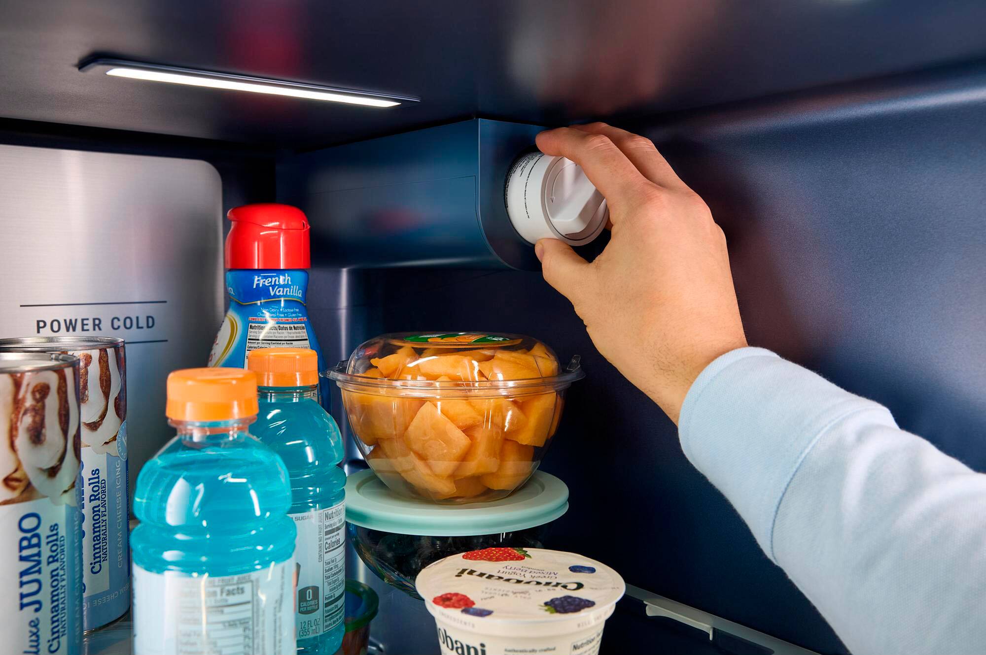 The text on the image reads: "Fresh Vanilla Power Cold Nite Ice Cream Slices. Nica Jumbo Rolls Loved Cinnamon Naturally Rolls Icing Loved Cheese Cinnamon Naturally Cream Cheese. 120 calories. See! - 12 FL OZ - 355 H OUGr LANV Oiugani OA bani."