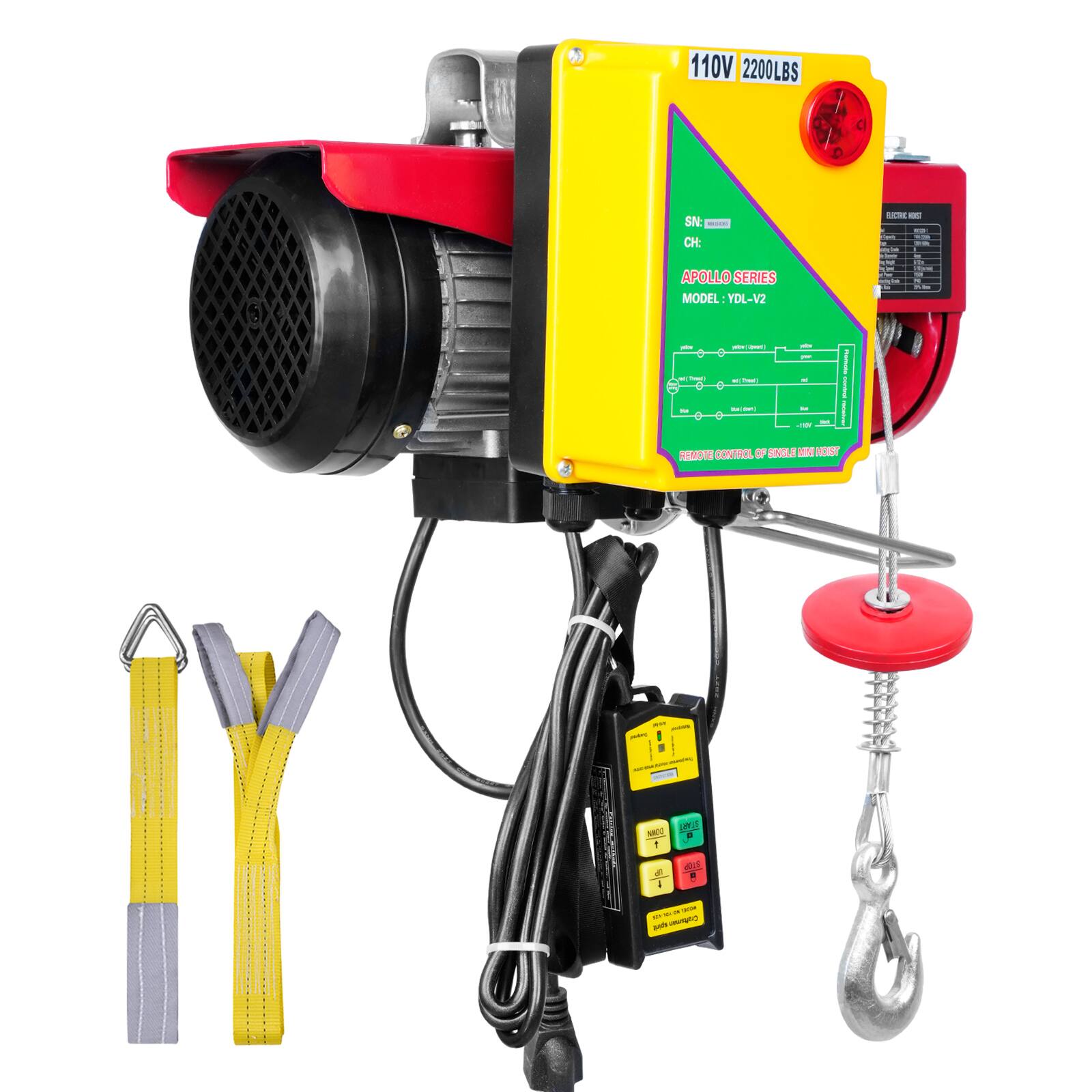110V 2200LBS  
SN: INSERVE  
CH: APOLLO SERIES MODEL YDL-V2  
BUCTRIC HOST sur 100 - VE T 10 10g 11 - 1 is NEW  
palas WT Strop: : TO  
- (prot) WT That NO bel  
SN - LE 20  
let  
Dances DEID  
REMOTE CONTROL OF SINGLE IN HOIST  
MOZ SARUS E 1 us 16 B  
de 24 200 120 opin! Contuman