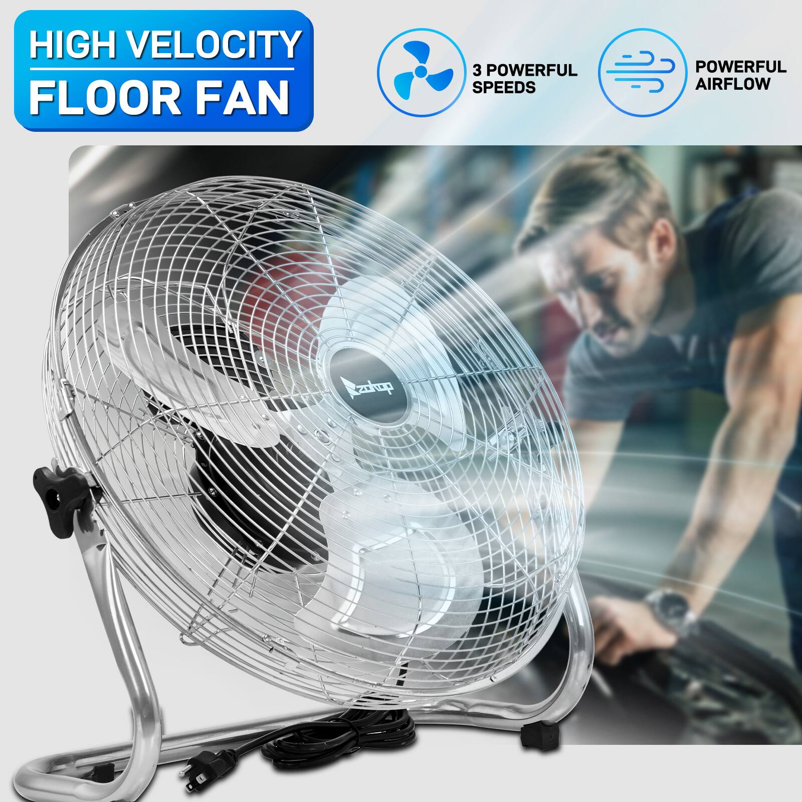 HIGH VELOCITY FLOOR FAN  
3 POWERFUL SPEEDS  
POWERFUL AIRFLOW