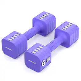 FEIERDUN - 5-in-1 Adjustable Dumbbell Set of 2, 1 pair 6LBS Hand Weights for Women, 1s-Adjust Dual-Stable Dumbbell Set - Vivid Purple