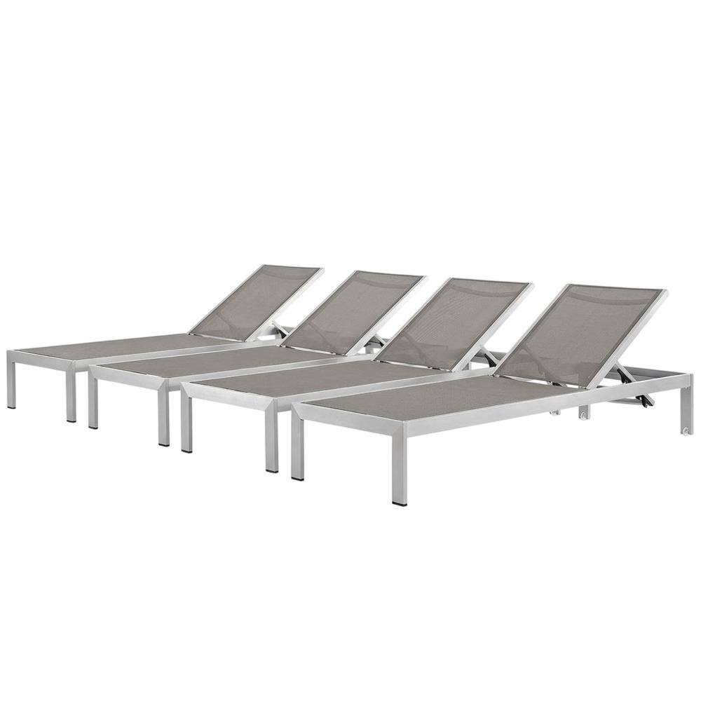 Front. Outdoor Escape - Durable Aluminum Lounge Chaise Set For Outdoor Patio Relaxation - Gray.