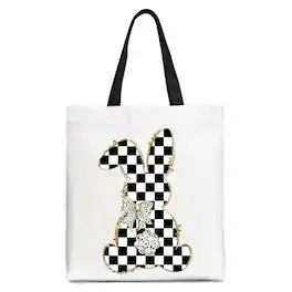 OrnamentallyYou - Checkered Easter Bunny Coquette Tote Bag, Stylish Spring Gift Shopper - White Black
