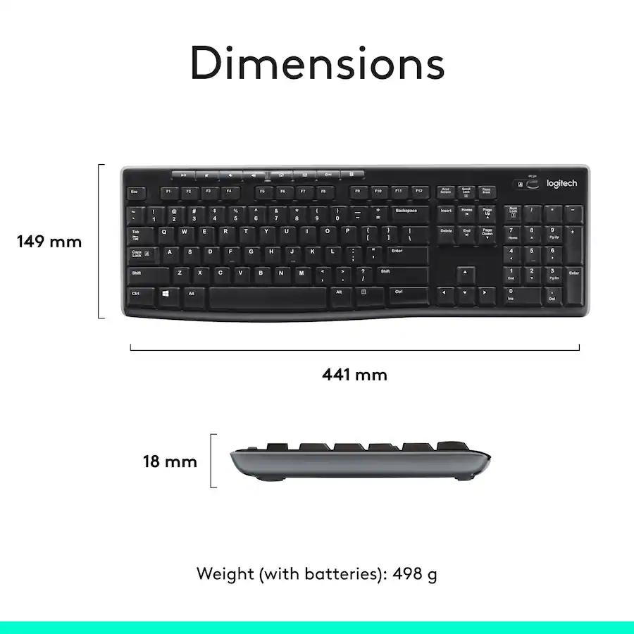 Logi Keyboard Inches Logitech MK270 Full size Wireless Membrane Keyboard and Mouse Bundle ...