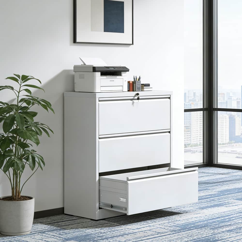 Front. Loheer - Loheer 3 Drawer Lateral File Cabinet 35.4 Inch Wide Locking Metal Cabinet Anti Tip for Letter Legal A4 Files.