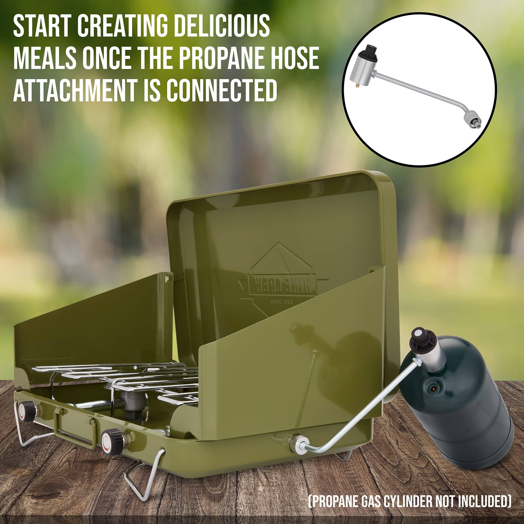 START CREATING DELICIOUS MEALS ONCE THE PROPANE HOSE ATTACHMENT IS CONNECTED  
PROPANE GAS CYLINDER NOT INCLUDED