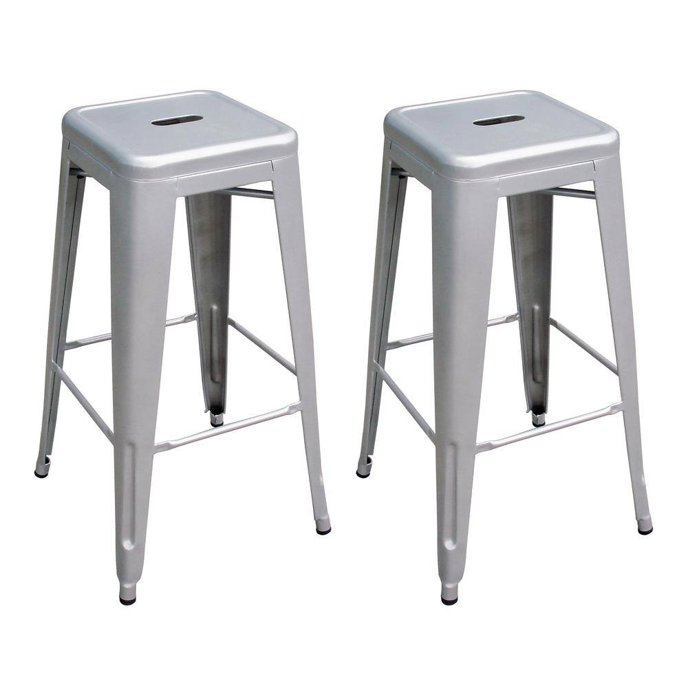 Angle. AmeriHome - Loft Metal Bar Stool - 2 Piece - Silver.