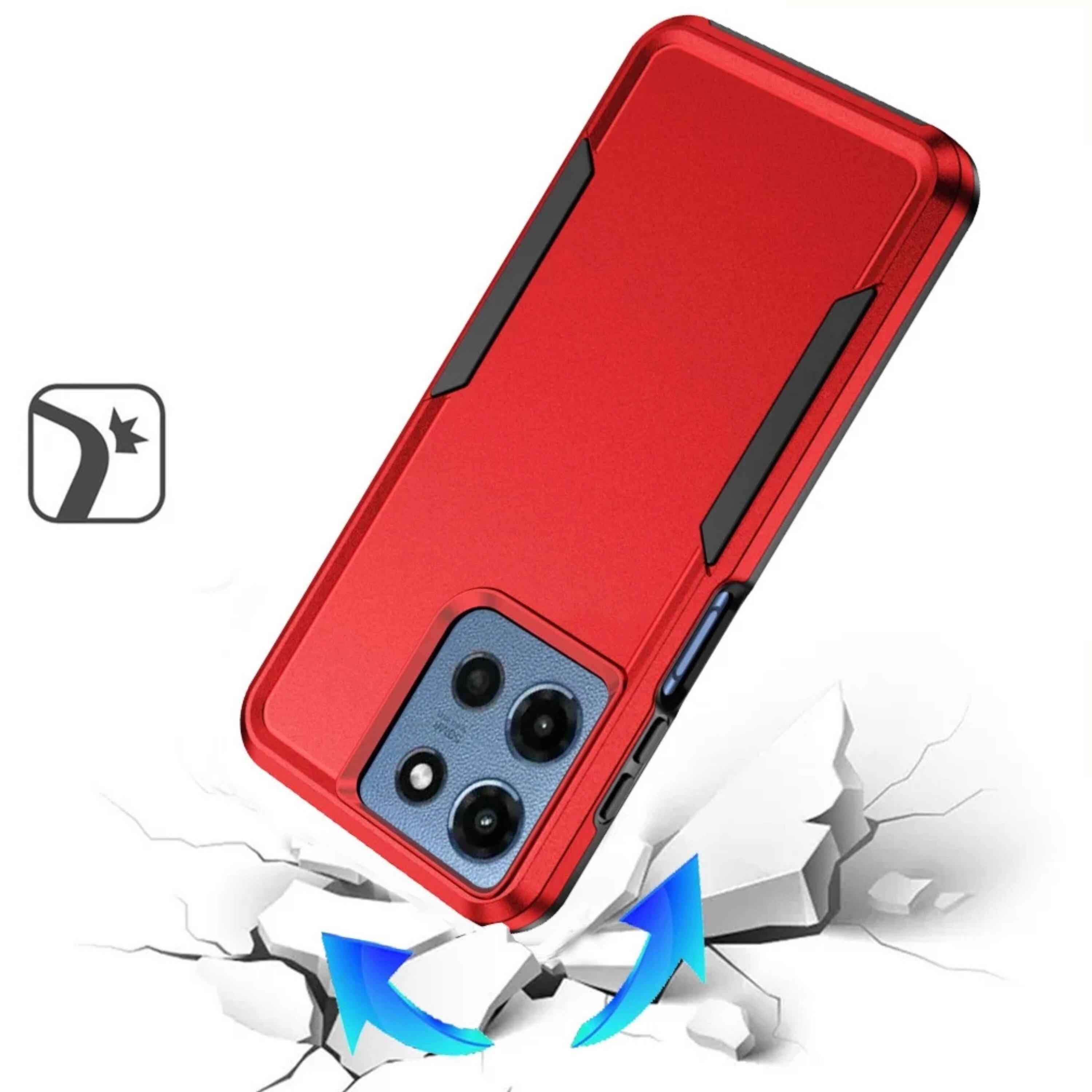 Left. Kitcheniva - Fused Rugged Shockproof Phone Case With Tempered Glass For Moto G 2025/2026/G Play 2026 Red - Red.