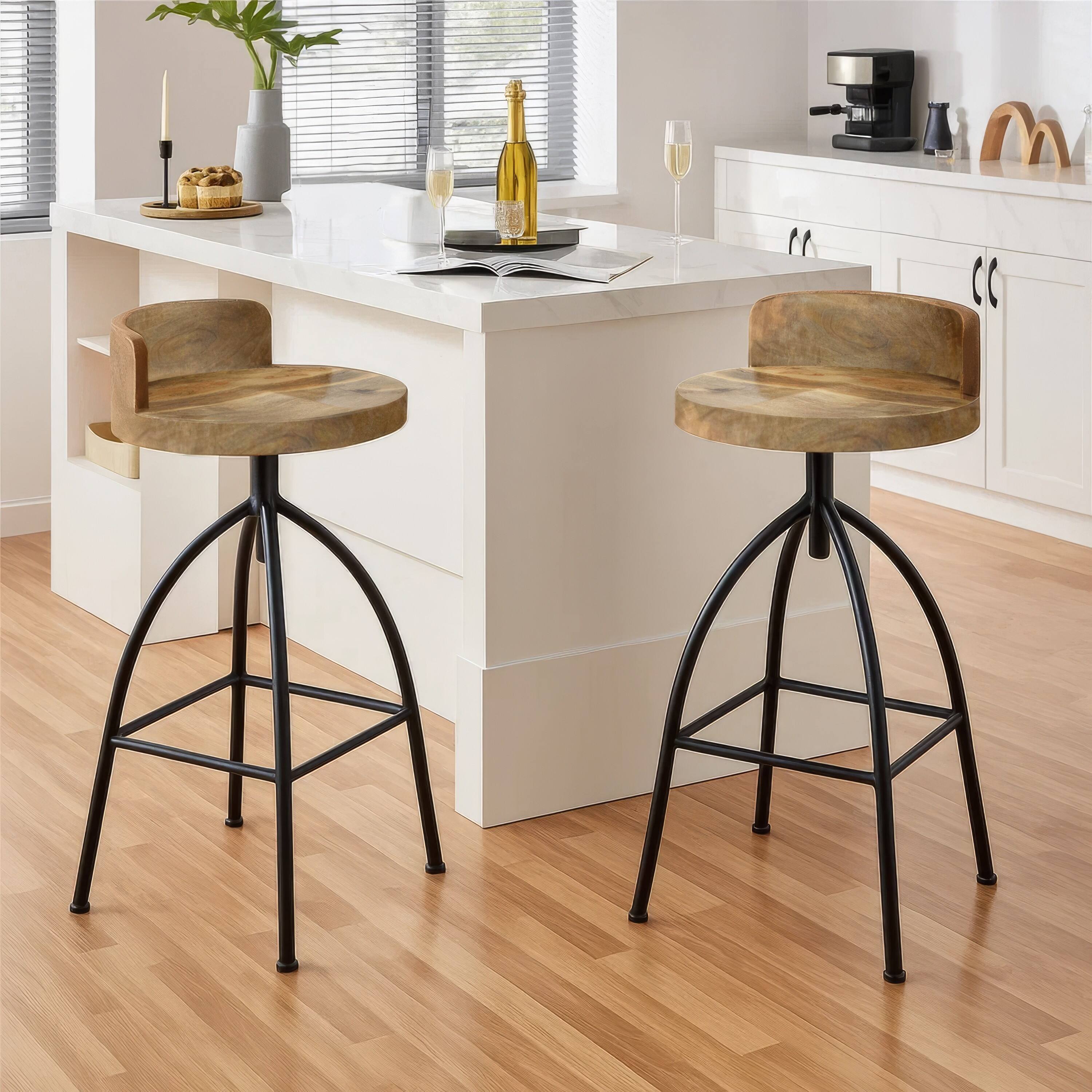 Alt View 9. Manhattan Lane - Pia 32-35 Extra Tall Adjustable Barstool, Natural Brown Mango Wood Seat, Iron Frame - Brown and Black.