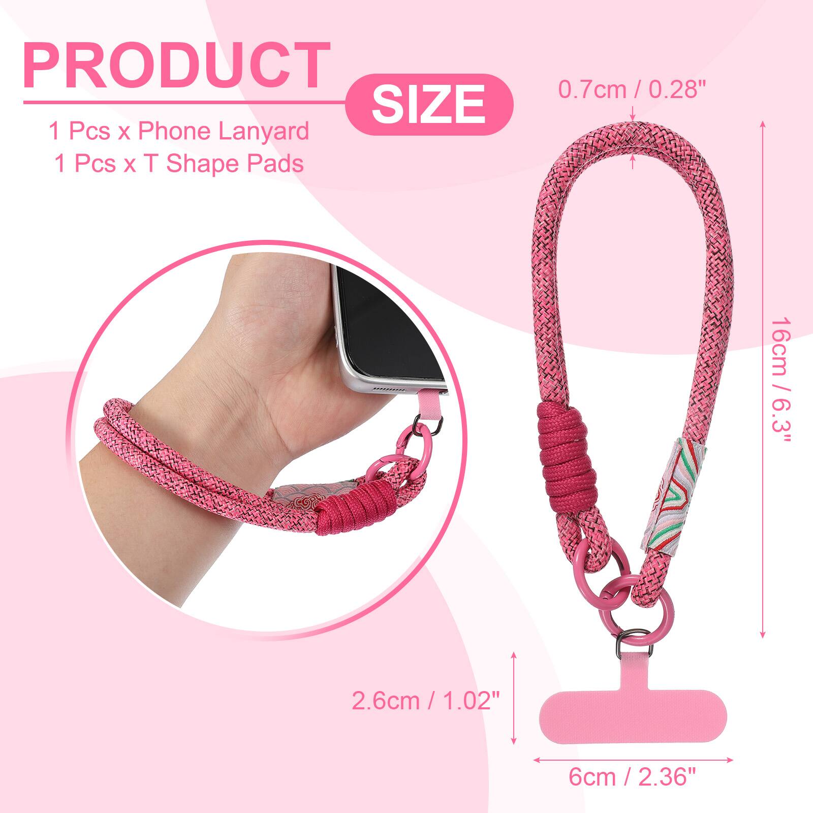 PRODUCT  
1 Pcs x Phone Lanyard  
1 Pcs x T Shape Pads  

SIZE  
0.7cm / 0.28"  
16cm / 6.3"  
2.6cm / 1.02"  
6cm / 2.36"