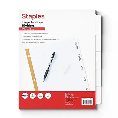 Staples Write & Erase Paper Dividers, 5‑Tabs, White Multicolor - Best Buy