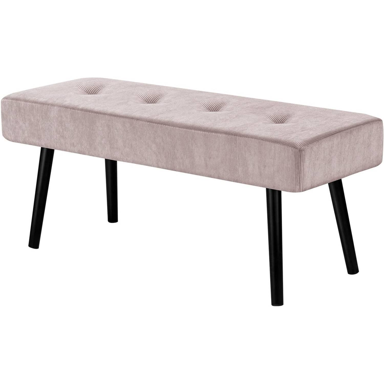 Back. Hivvago - Mid-Century Corduroy Upholstered End of Bed Bench with Metal Legs - Pink Corduroy.
