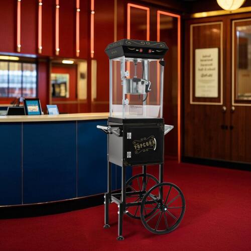 Alt View 1. WETIE - Popcorn Maker with Cart & Wheels, 6Oz 48W Kettle Popcorn Machine w/ Locker, Warming Deck for Market Movie Theater - Black.