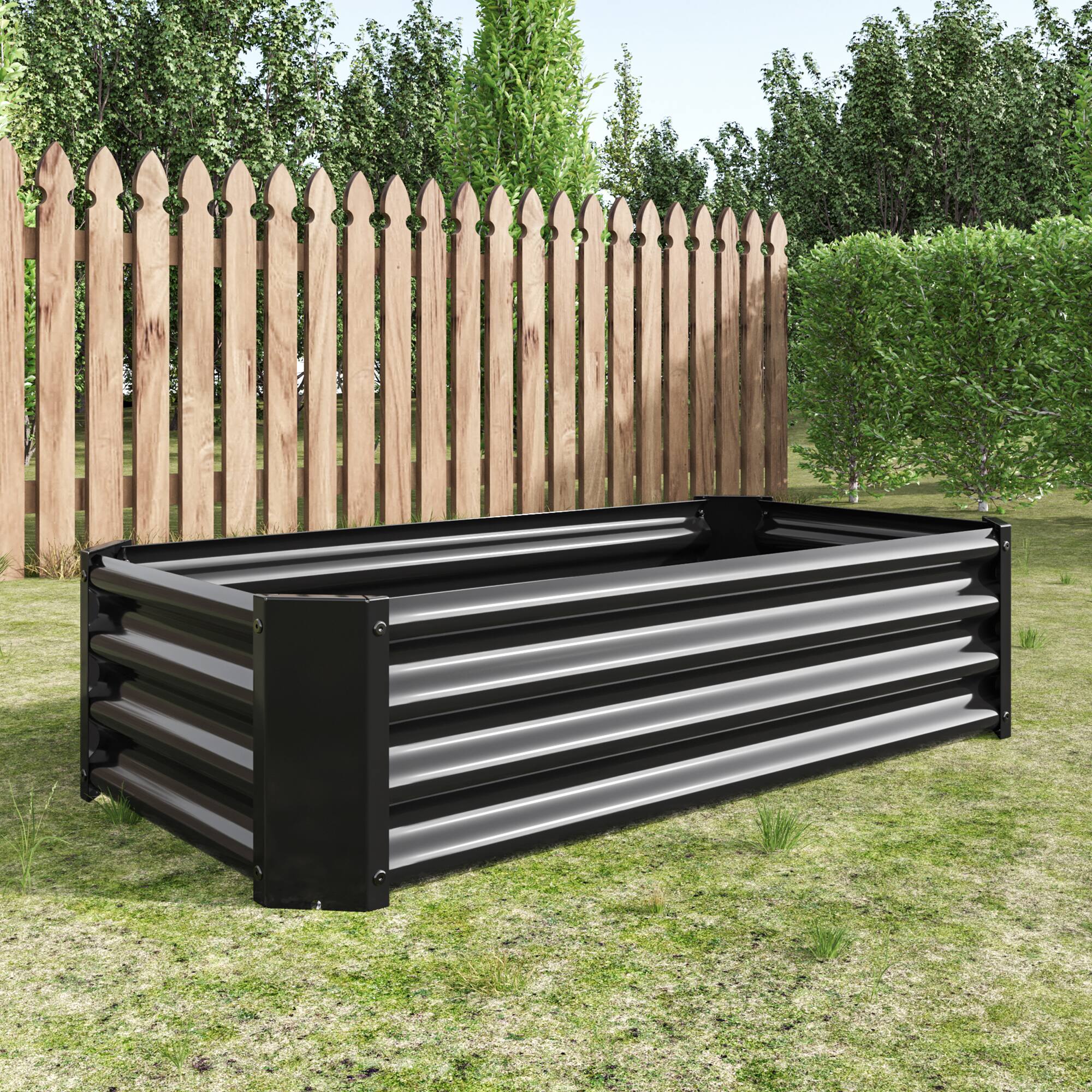 Alt View 9. PAIHOME - Metal Raised Garden Bed, 4×2×1 ft Rectangle Raised Planter for Flowers Plants, Vegetables Herb, Garden Decor - Black.