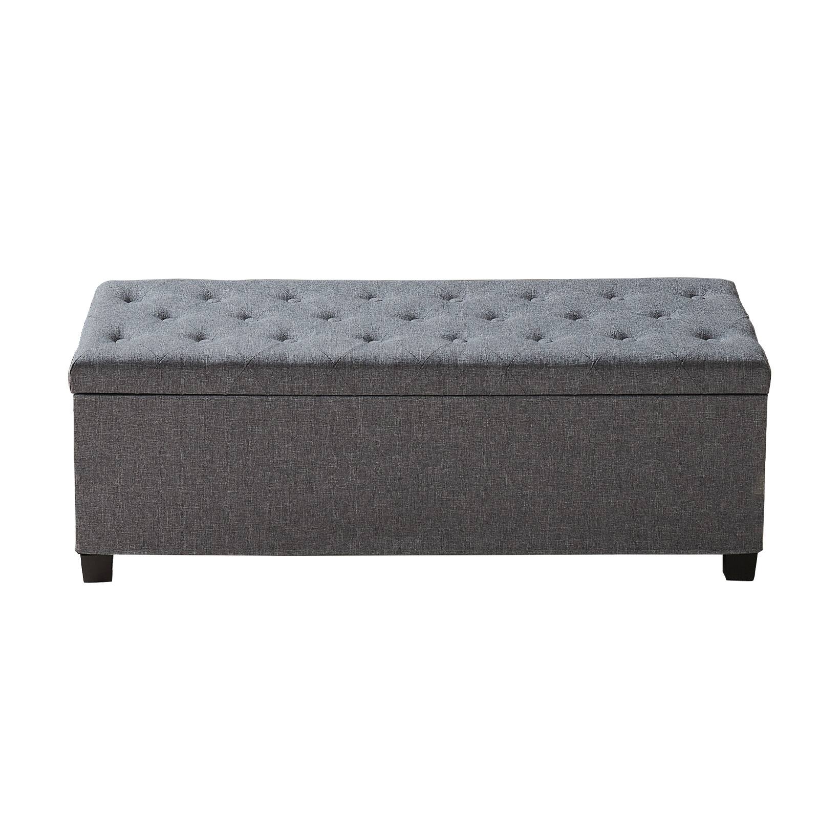 Alt View 5. VEVOR - Upholstered Storage Ottoman Bench with Button-Tufted Design, Flip-Top Chest with Side Pockets, Metal Frame - Gray.
