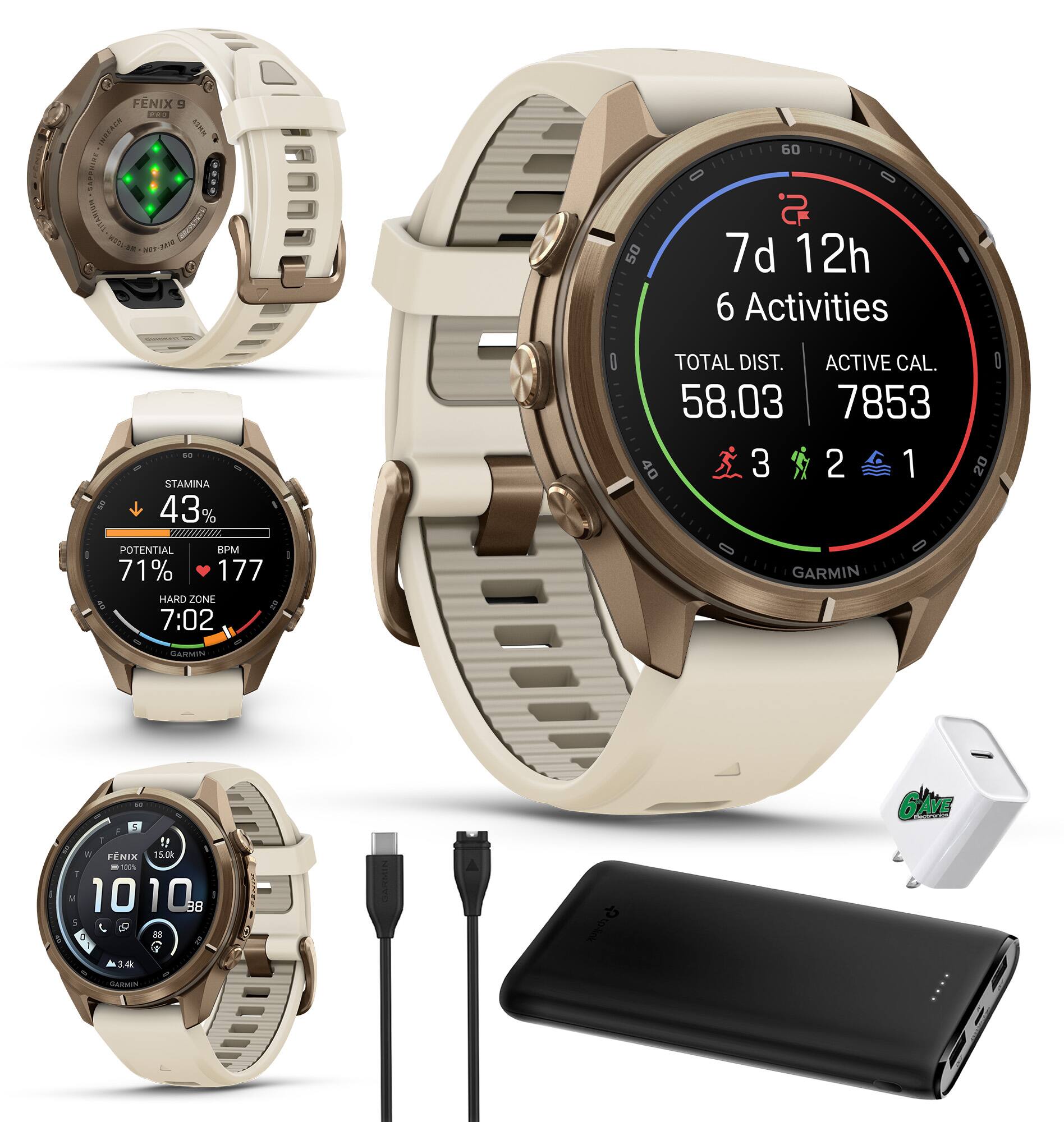 FNIX 9 283 INREACH MADE SAPPHIRE TITANIUM 1523456729 -  
50  
60 0 0 S 7d 12h 6 Activities  
50 STAMINA 43% POTENTIAL BPM 71% 177 HARD ZONE 7:02  
TOTAL DIST. ACTIVE CAL. 58.03 7853 40 3 2 1 0 GARMIN  
20  
GARMIN  
5  
6'AVE company  
A FENIX 15.0k 100% 1010 B8 5 x  
3.4k