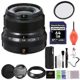 Fujifilm - XF 23mm f/2 R WR Lens (Black) with 43mm Protection Filter, 64GB SD Card and More Accessories