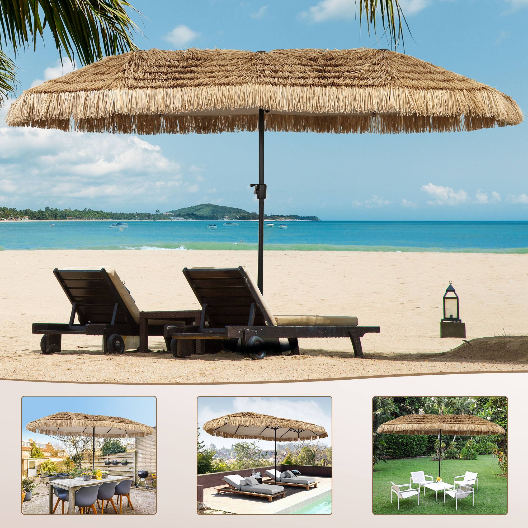 Alt View 3. Ainfox - Ainfox 13ft Large Patio Umbrella Outdoor Market Umbrella UV Protection Sturdy Frame w/Easy Crank - Straw.