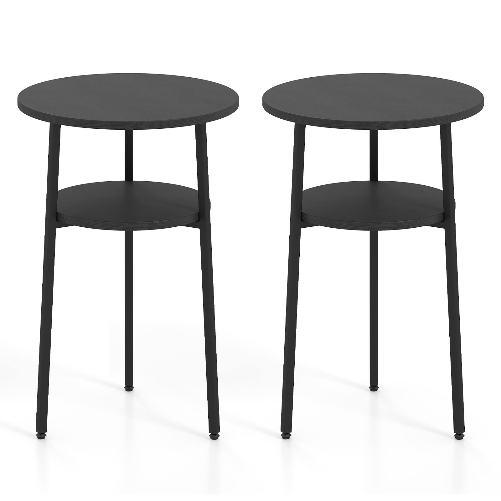 Alt View 9. Costway - Costway 2 PCS 2-Tier Round Side Table with Storage Shelf Metal Frame for Living Room Bedroom - Black.