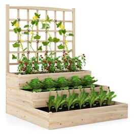Gymax - 44'' x 45'' x 56'' 3-Tier Raised Garden Bed w/ Lattice Trellis Open-Ended Base - Natural