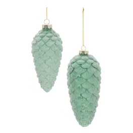 BreeBe - Frosted Glass Pinecone Ornament (Set of 6) - Green