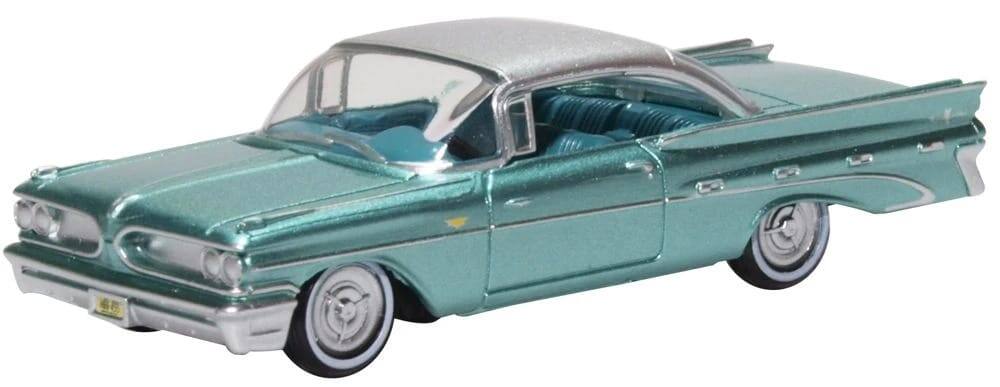 Angle. Oxford Diecast - 1959 Pontiac Bonneville Coupe Seaspray Green with Silver Top 1/87 (HO) Scale Diecast Model Car by Oxford Diecast - Green With Silver.