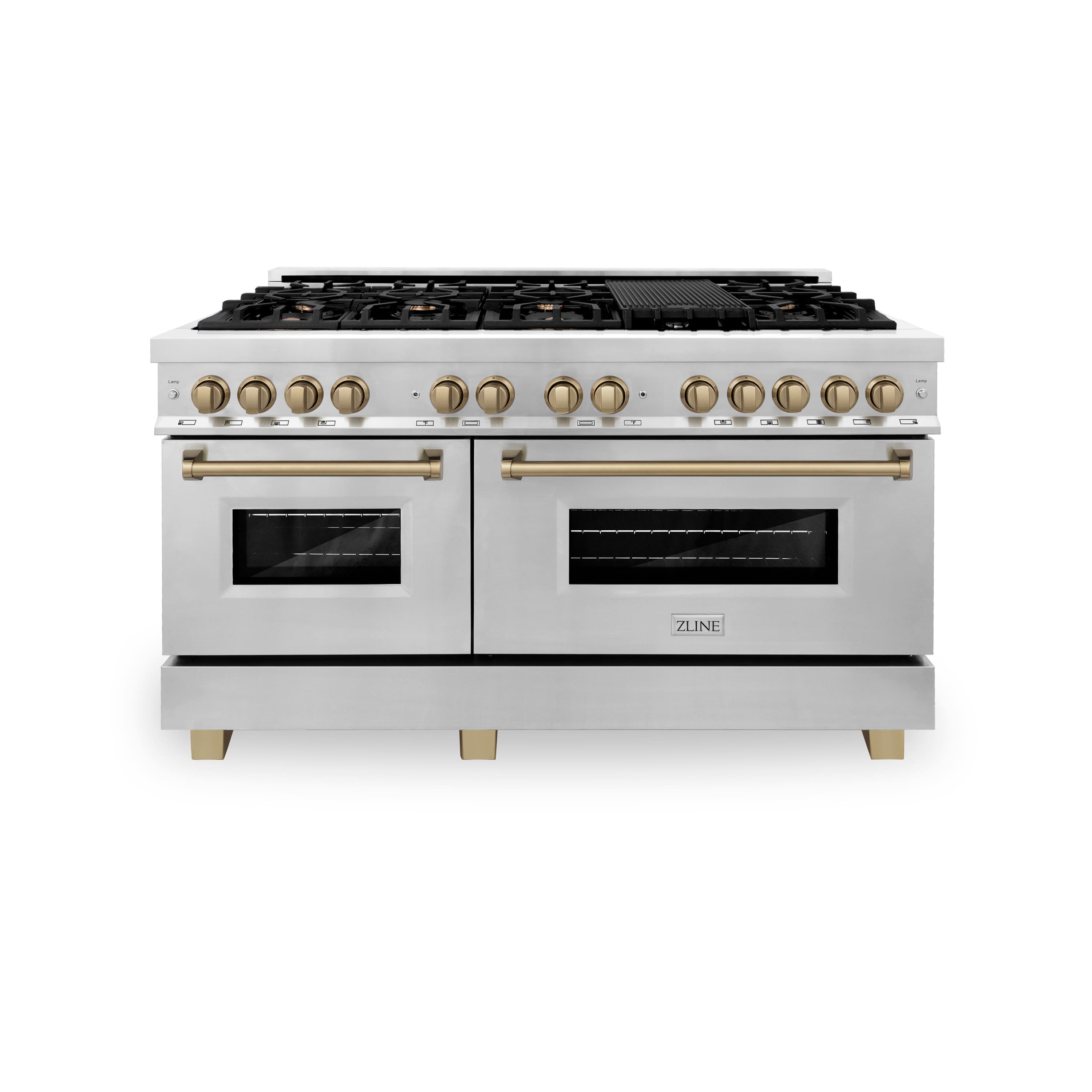Front. ZLINE - Autograph 60" Legacy Dual Fuel Range w/ 9 Burners & Champagne Bronze Accents (RAZ-60-CB) - Multicolor.