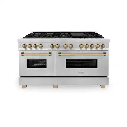 Front. ZLINE - Autograph 60" Legacy Dual Fuel Range w/ 9 Burners & Champagne Bronze Accents (RAZ-60-CB) - Multicolor.