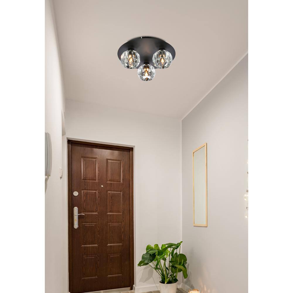 Left. Elegant Lighting - Graham 3 Light Ceiling Lamp in Black - Black And Clear.