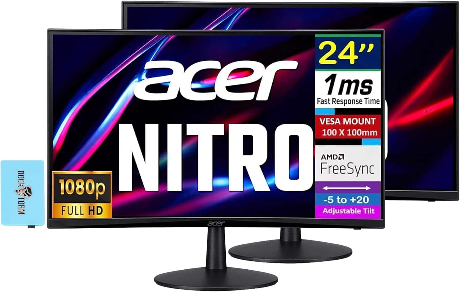Acer - ED240Q H 24" FHD Monitor, AMD FreeSync, Anti-Glare, VESA Mount, Low Blue Light, w/DKZ Hub (UM.UE0AA.H01) 2 Pack - Black