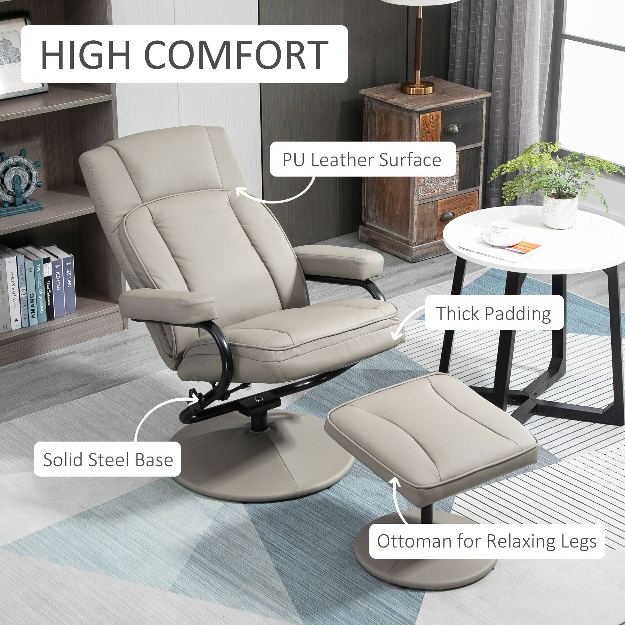 HIGH COMFORT  
PU Leather Surface  
Thick Padding  
Solid Steel Base  
Ottoman for Relaxing Legs