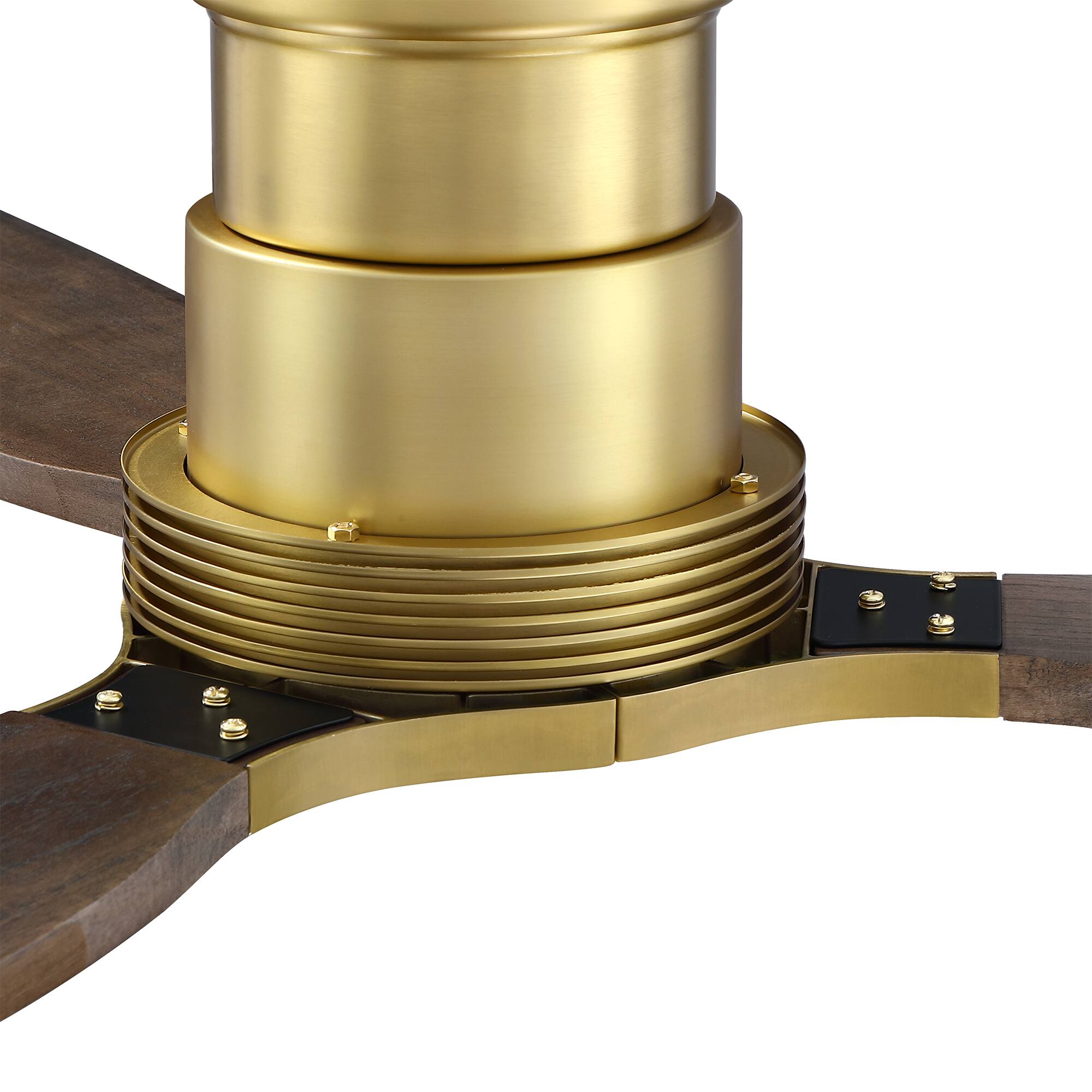 Alt View 3. Parrot Uncle - 48" Mid Century Solid Wood Lightweight Flush Mount Ceiling Fan with Dimmable LED Light and Remote, 6-Speed DC Motor - Gold.