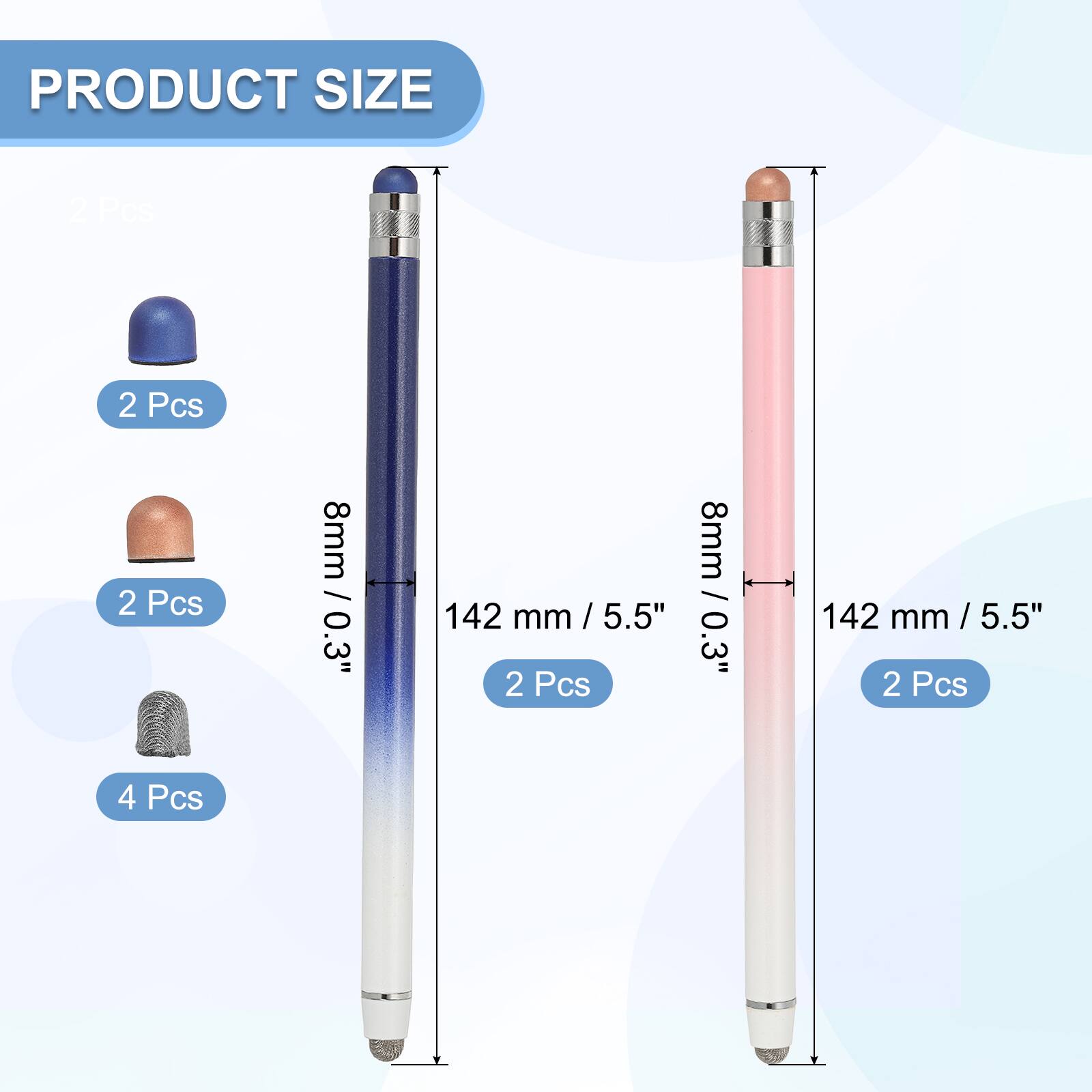 PRODUCT SIZE

- 2 Pcs
- 2 Pcs
- 4 Pcs

8mm / 0.3"

142 mm / 5.5"