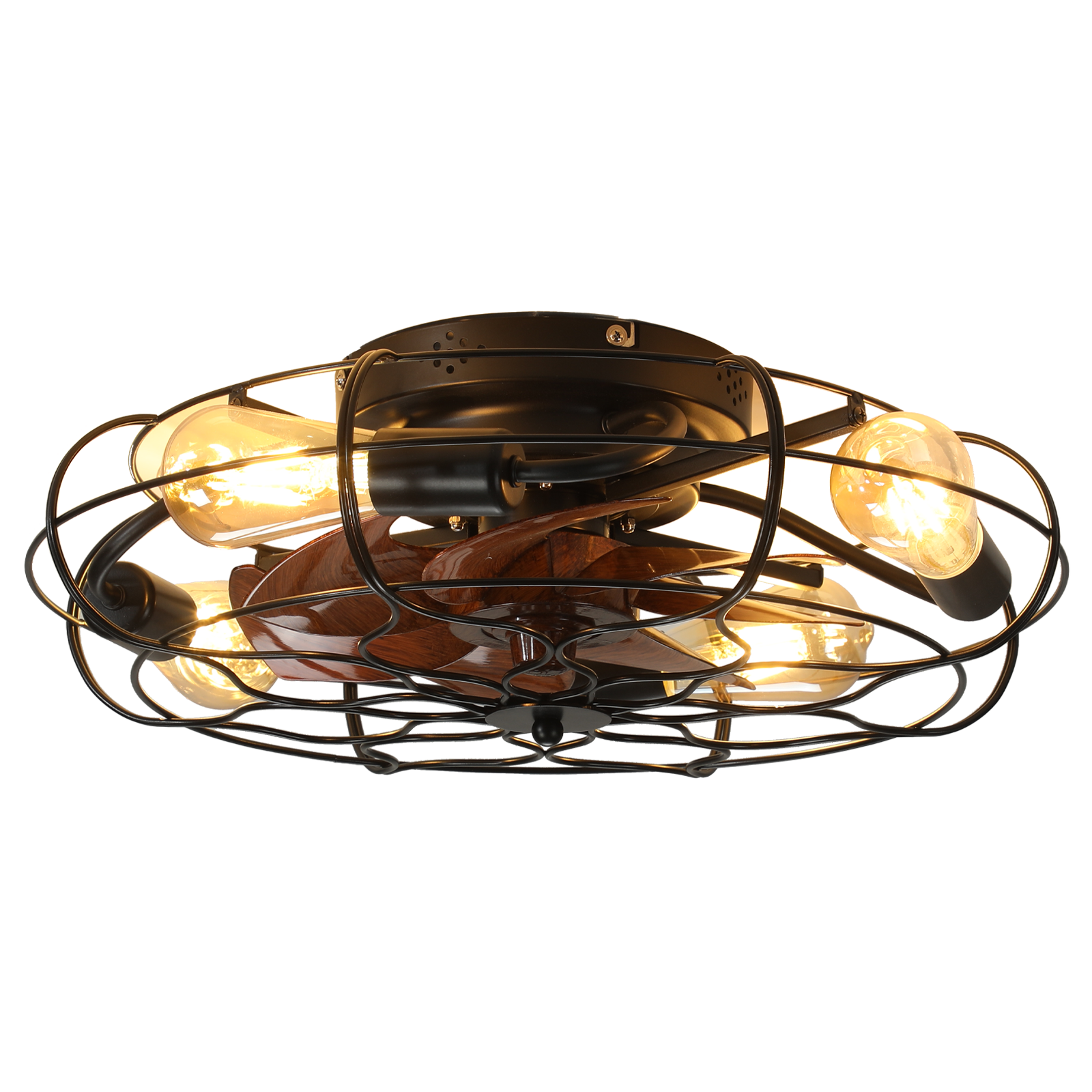 Alt View 5. Loheer - Loheer Ceiling Fan with Light, 19.7 Inch Industrial Caged Flush Mount Fan, Remote Control, Reversible DC Motor.