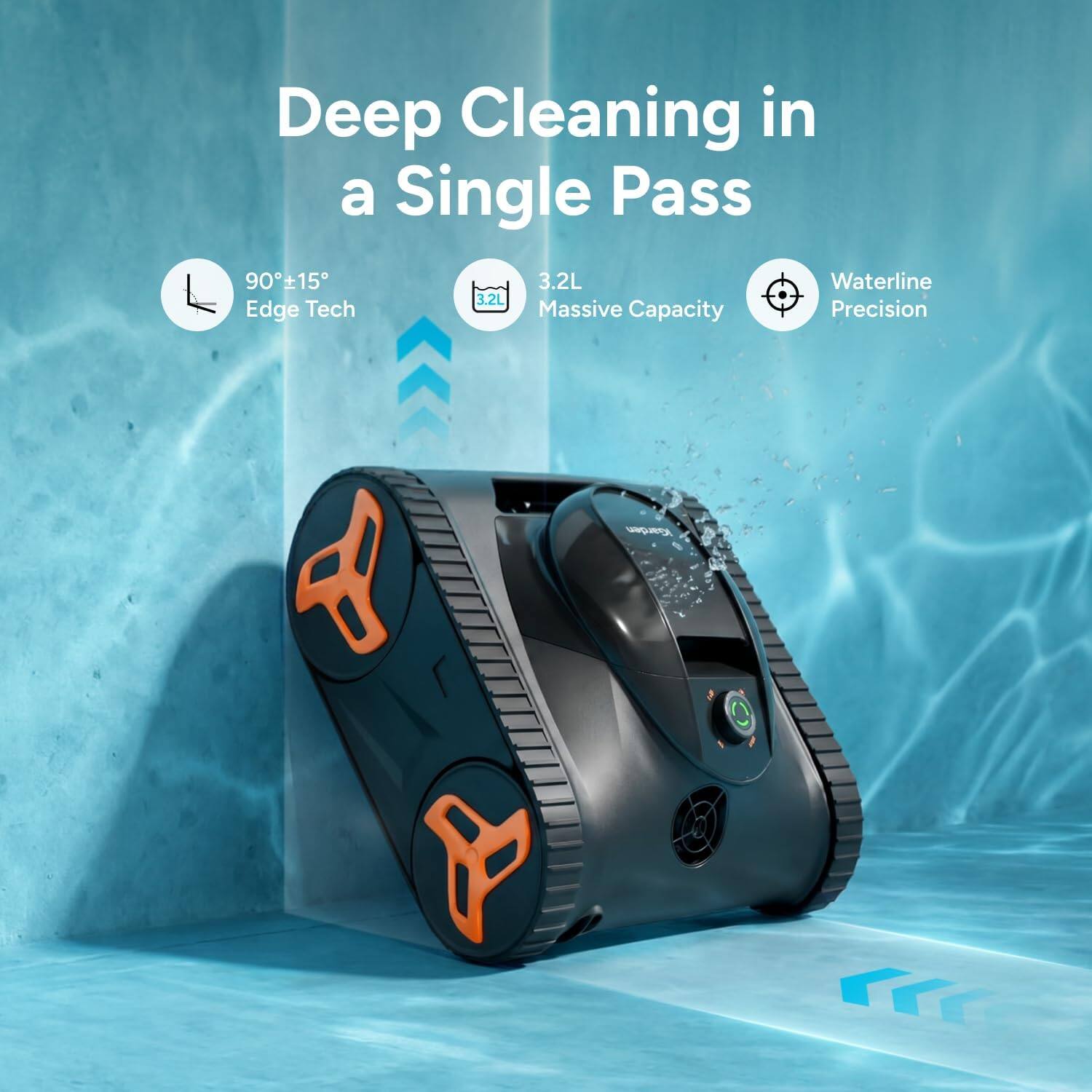 Deep Cleaning in a Single Pass  
90°±15° Edge Tech  
3.2L Massive Capacity  
3.2L Waterline Precision